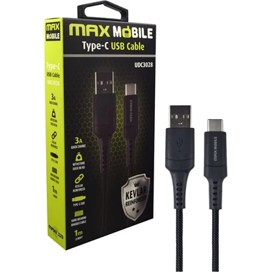 Max Mobile Kevlar UDC3028 1m fekete Type-C - USB adatkábel