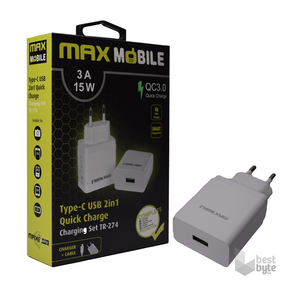 Max Mobile TR 275 QC 3.0 5.4A univerzális 2x USB fehér Max Mobile TR 275 QC 3.0 5.4A univerzális 2x USB fehér