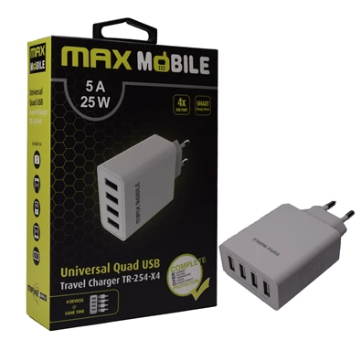 Max Mobile TR-254 5A univerzális 4x USB fehér hálózati töltő