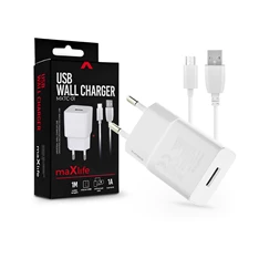 Maxlife TF-0102 univerzális fehér hálózati töltő adapter + 1m microUSB töltő és adatkábel