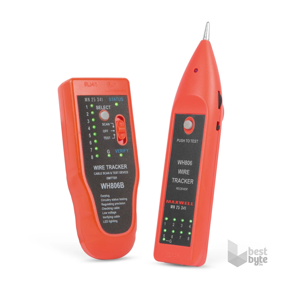 Maxwell 25341 érpárkereső RJ45 kábel teszterrel