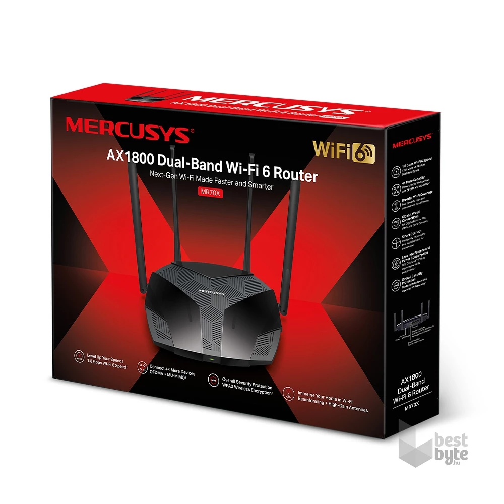Mercusys MR70X AX1800 Wi-Fi 6 Dual-Band Vezeték nélküli Gigabit Router