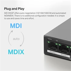 Mercusys MS105GP 5port 10/100/1000Mbps 4 port PoE+ nem menedzselhető asztali PoE+ Switch