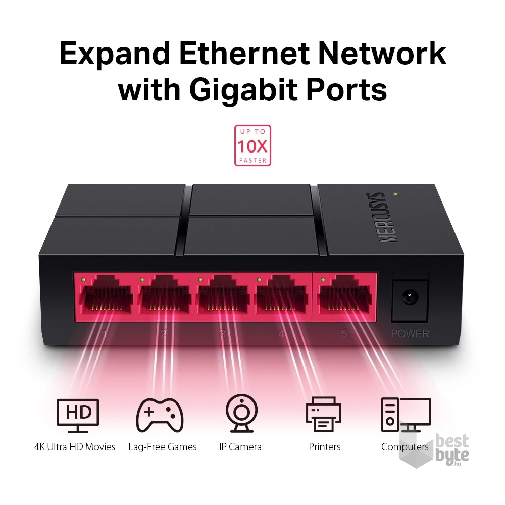 Mercusys MS105G 5 portos 10/100/1000Mbps nem menedzselhető fekete asztali switch