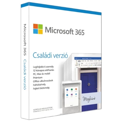 Microsoft 365 Családi verzió P6 HUN 6 Felhasználó 1 év dobozos irodai programcsomag szoftver