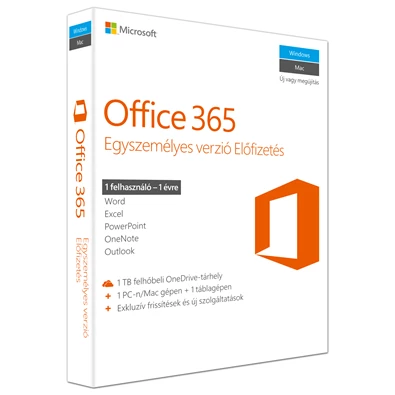 Microsoft Office 365 Personal (Egyszemélyes) P2 HUN 1 Felhasználó 1 év dobozos irodai programcsomag szoftver