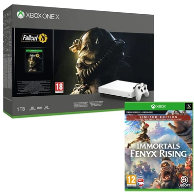 Microsoft Xbox One X 1TB fehér konzol + Immortals: Fenyx Rising Limited Edition + Fallout 76 konzolcsomag