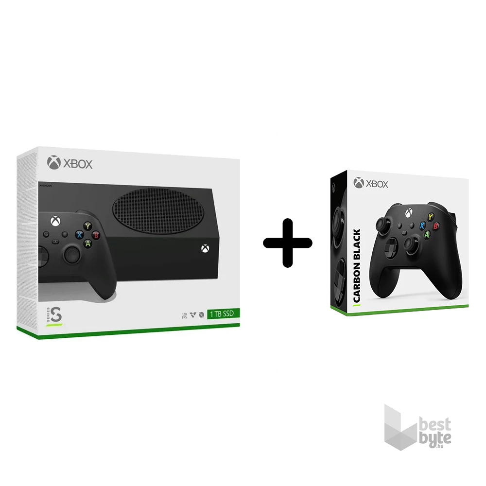 Microsoft Xbox Series S 1TB fekete játékkonzol + Xbox Series X/S Carbon Black vezeték nélküli kontroller