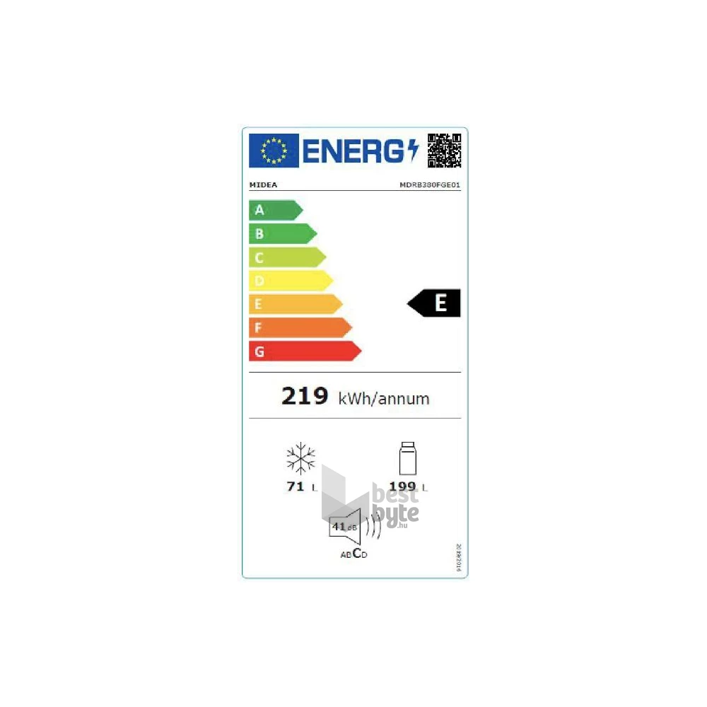 Midea MDRB380FGE01A fehér, alulfagyasztós, Hűtő:199L, Fagyasztó:71L, No frost hűtőszekrény