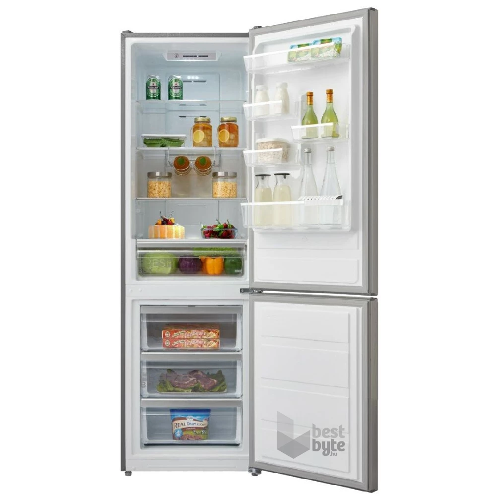 Midea MDRB424FGE02I inox, alulfagyasztós, Hűtő:225L, Fagyasztó:85L, No frost hűtőszekrény
