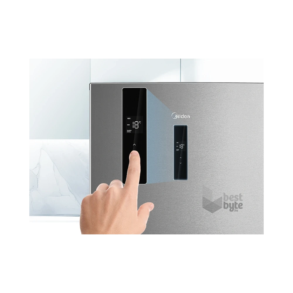 Midea MDRB489FGE02OE inox, alulfagyasztós, Hűtő: 247L, Fagyasztó:83L, No frost hűtőszekrény