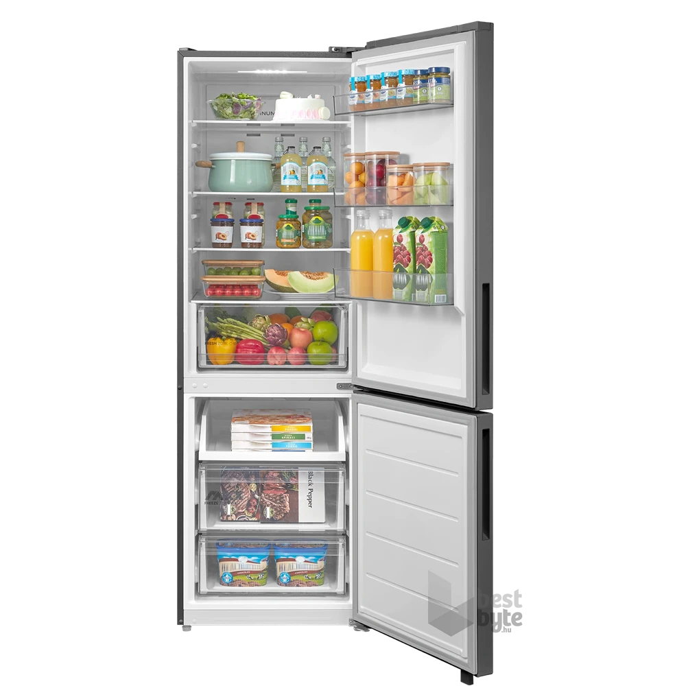 Midea MDRB548MME46 Space master inox, alulfagyasztós, Hűtő: 271L, Fagyasztó:130L, No frost hűtőszekrény
