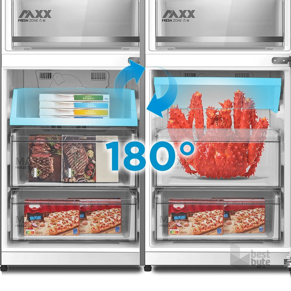 Midea MDRB548MME46 Space master inox, alulfagyasztós, Hűtő: 271L, Fagyasztó:130L, No frost hűtőszekrény