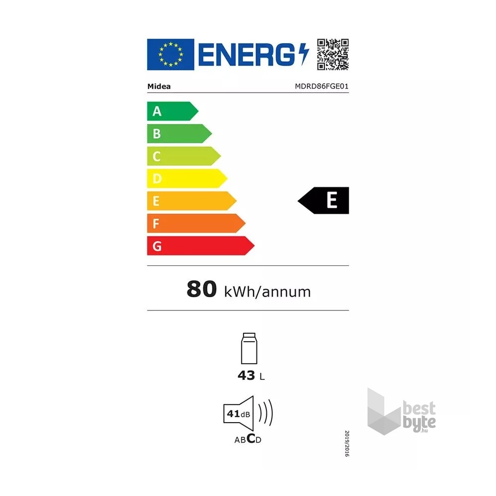 Midea MDRD86FGE01 fehér, egyajtós, Hűtő:43L, hűtőszekrény