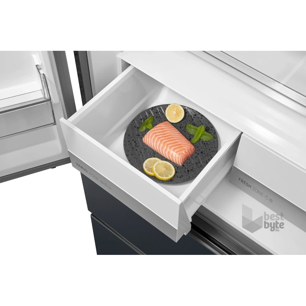 Midea MDRF600BIE70 inox, négyajtós, Hűtő:276L, Fagyasztó:159L, No frost hűtőszekrény