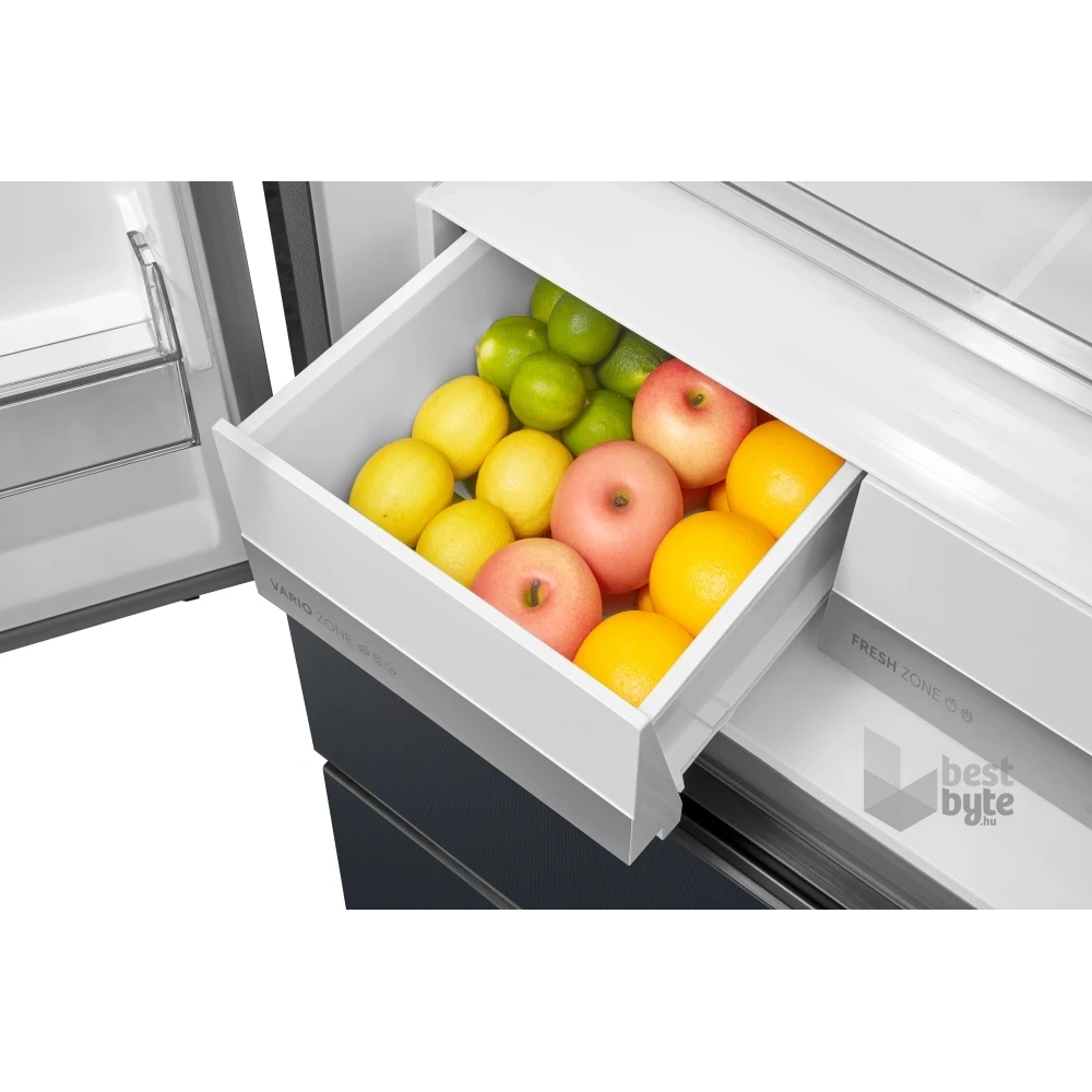 Midea MDRF600BIE70 inox, négyajtós, Hűtő:276L, Fagyasztó:159L, No frost hűtőszekrény