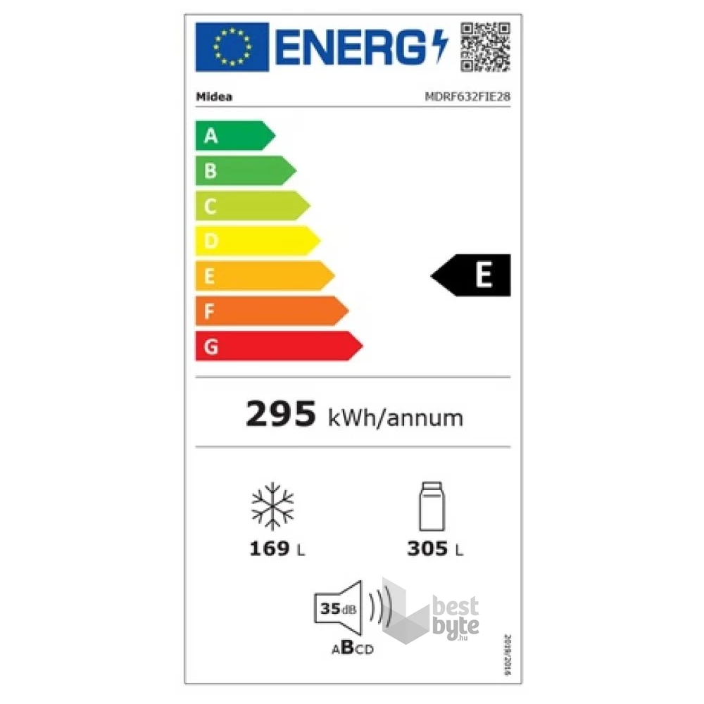 Midea MDRF632FIE28 fekete, négyajtós, Hűtő:305L, Fagyasztó:169L, No frost hűtőszekrény