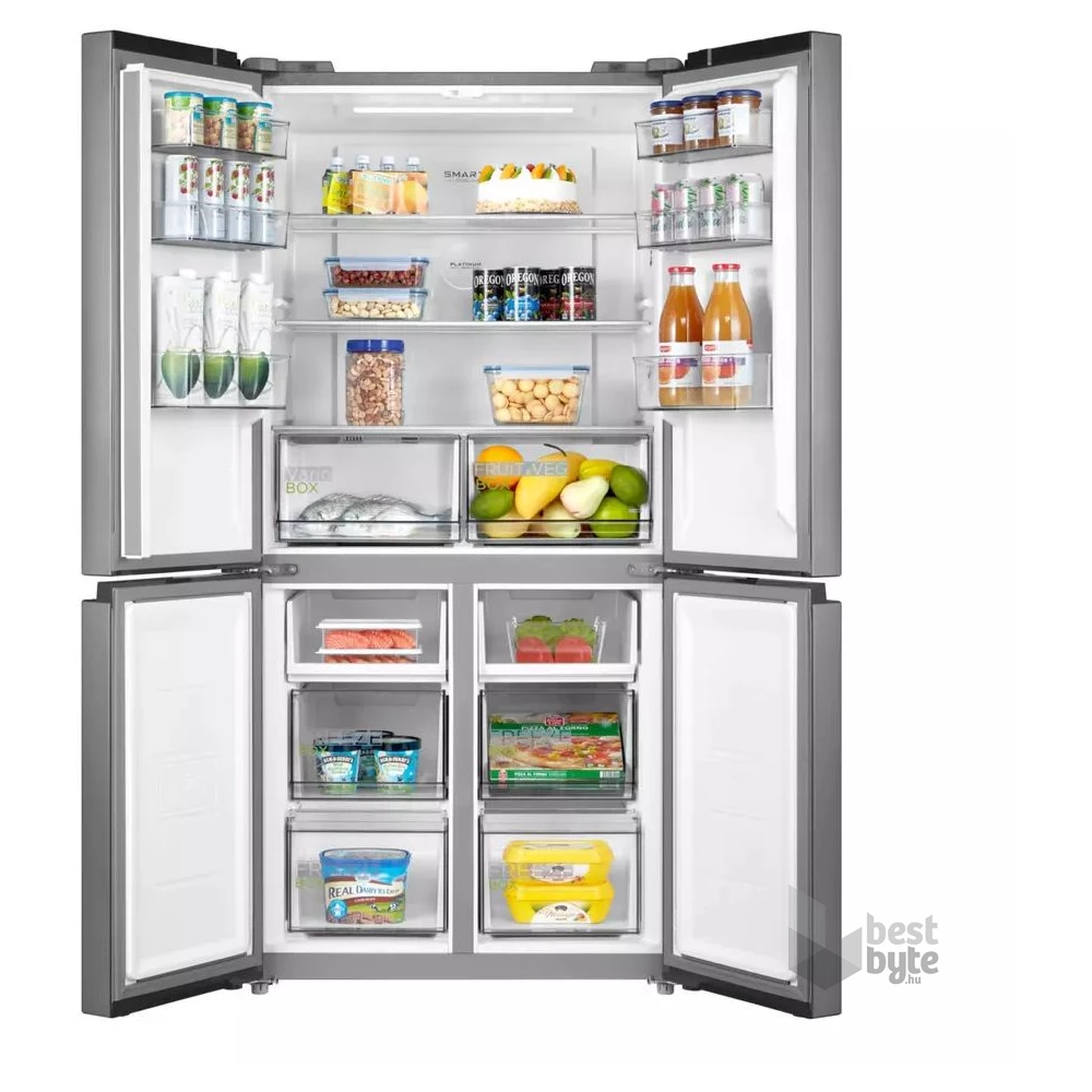 Midea MDRF632FIE46 inox, négyajtós, Hűtő:305L, Fagyasztó:169L, No frost hűtőszekrény