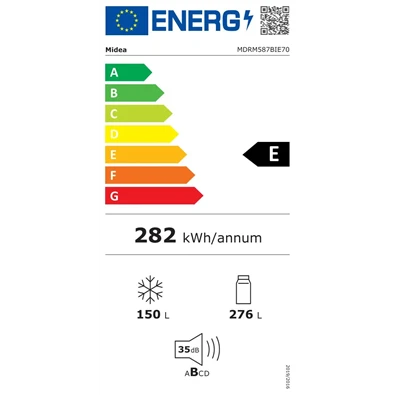 Midea MDRM587BIE70 inox, négyajtós, Hűtő:276L, Fagyasztó:150L, No frost hűtőszekrény