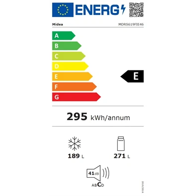 Midea MDRS619FIE46 inox, Side-by-Side, Hűtő:271L, Fagyasztó:189L, No frost hűtőszekrény