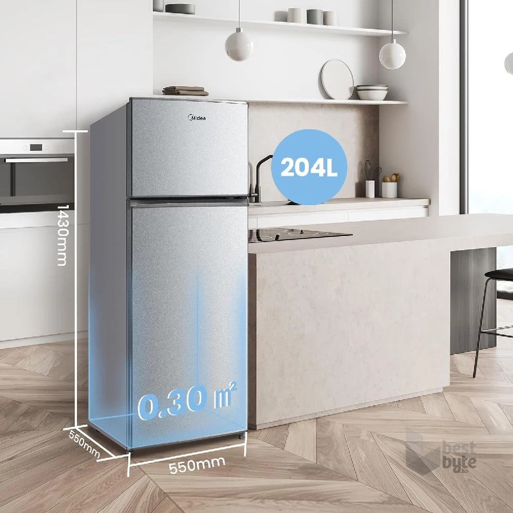 Midea MERT210FGE50 ezüst, felülfagyasztós, Hűtő:163L, Fagyasztó:41L, hűtőszekrény
