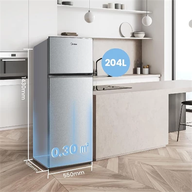 Midea MERT210FGE50 ezüst, felülfagyasztós, Hűtő:163L, Fagyasztó:41L, hűtőszekrény