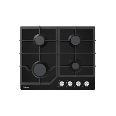 Midea MG60084TGB-HR fekete, beépíthető, gáz, főzőzóna: 4 +1 wok égőfej, beépíthető méret: 56cm, főzőlap