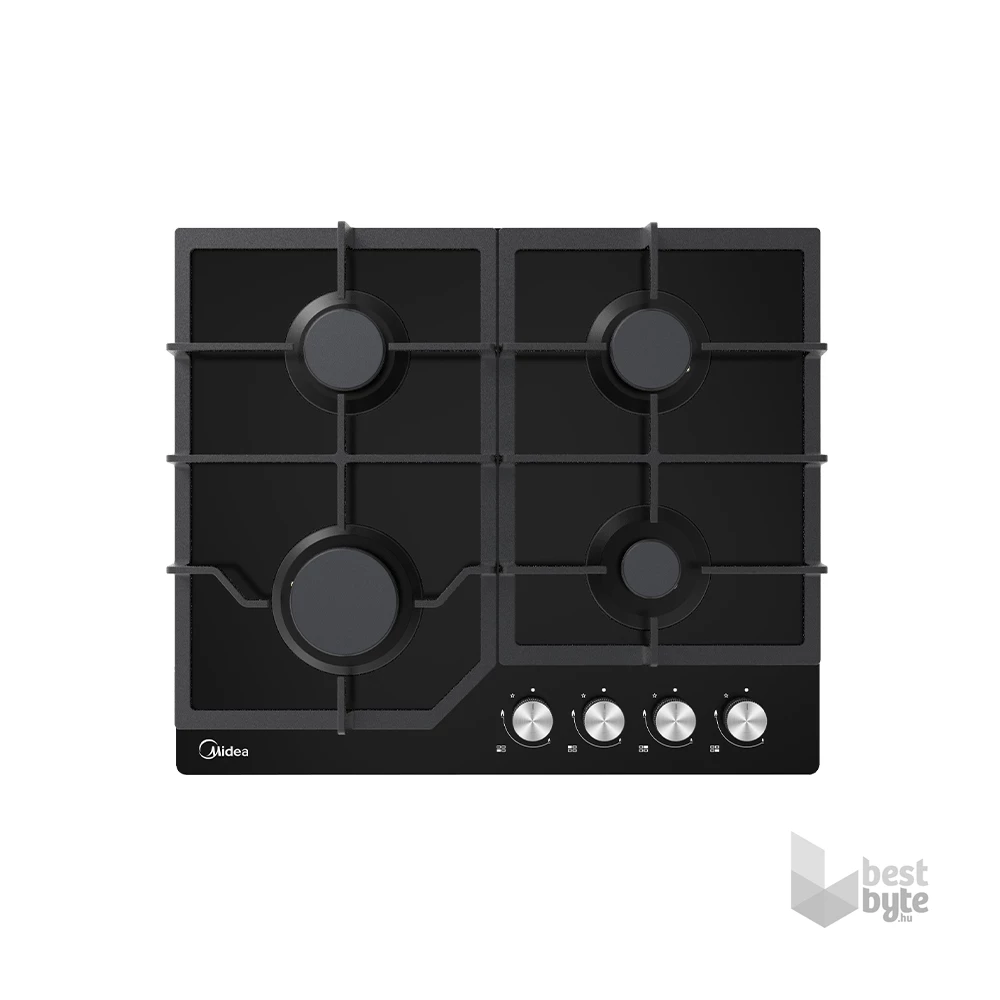 Midea MG60084TGB-HR fekete, beépíthető, gáz, főzőzóna: 4 +1 wok égőfej, beépíthető méret: 56cm, főzőlap