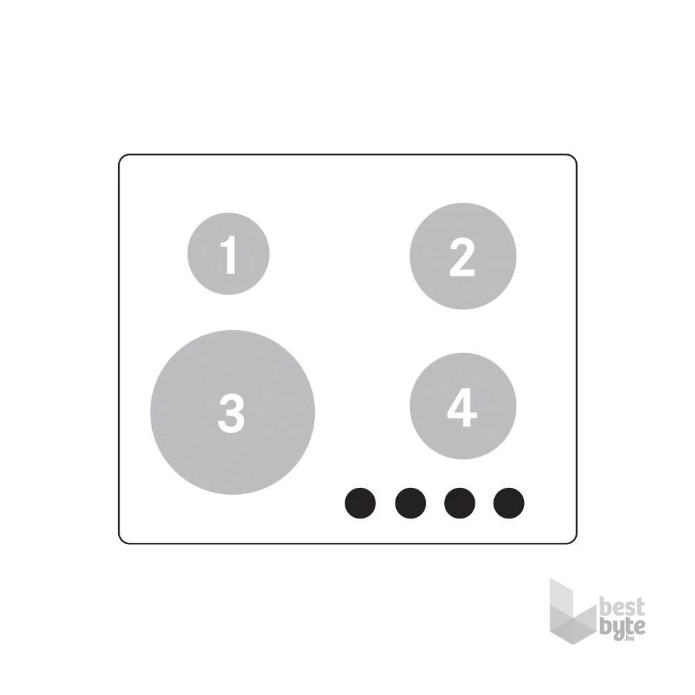 Midea MG60084TGB-HR fekete, beépíthető, gáz, főzőzóna: 4 +1 wok égőfej, beépíthető méret: 56cm, főzőlap