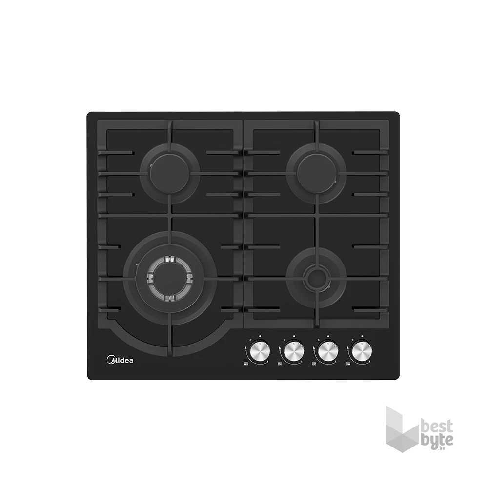 Midea MG60096TGB-HR fekete, beépíthető, gáz, főzőzóna: 4 +1 wok égőfej, beépíthető méret: 56cm, főzőlap