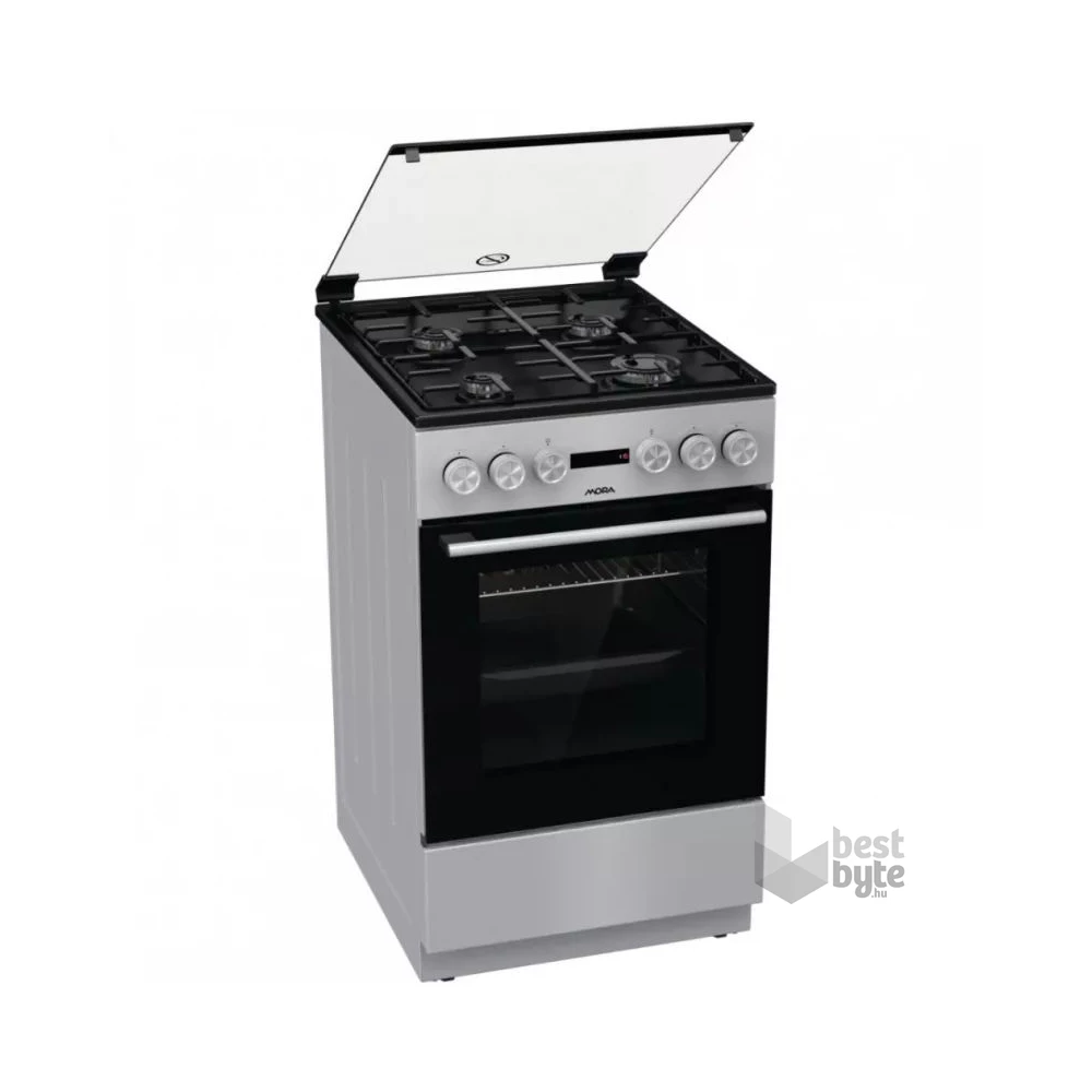 Mora K4255CS inox, szabadonálló, gáz, kombinált, főzőzóna: 4, sütő:70L, grill, tűzhely