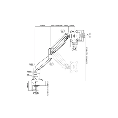 Multibrackets M Deskmount Gas Spring Single 15"-30" fekete asztali konzol