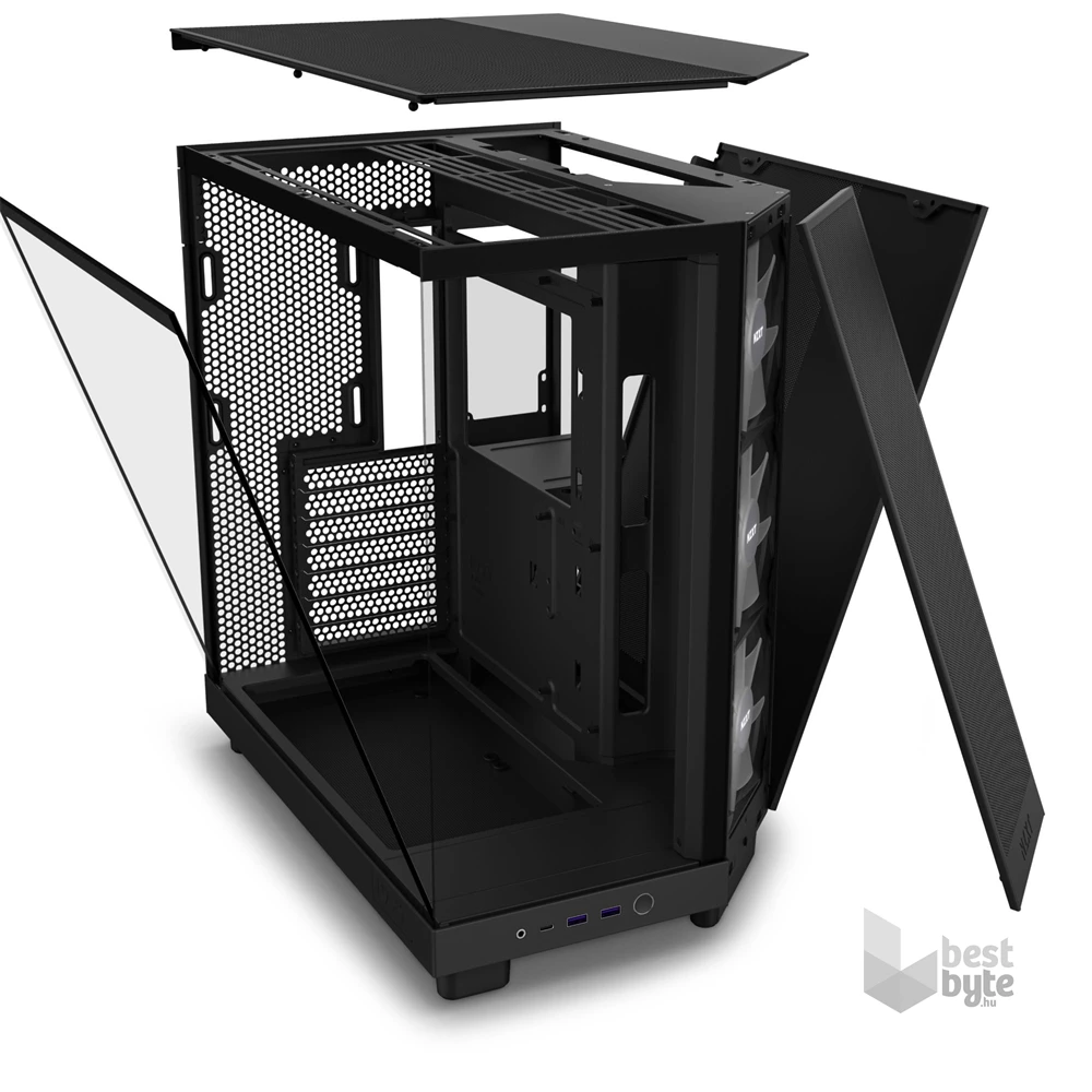 NZXT H6 Flow RGB (2023) fekete (táp nélküli) ablakos ATX ház