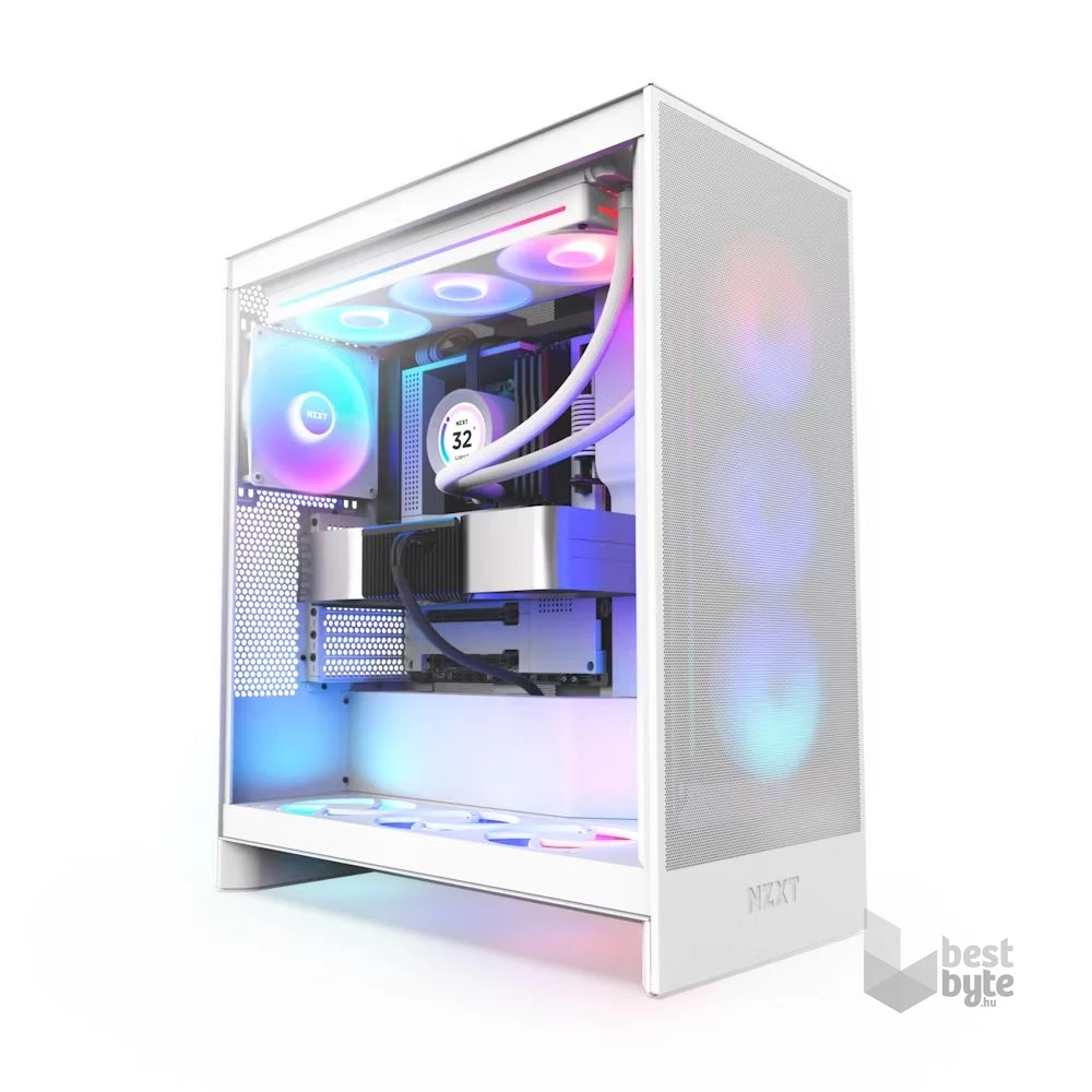 NZXT H7 Flow 2024 RGB Fehér (Táp nélküli) ablakos ATX ház