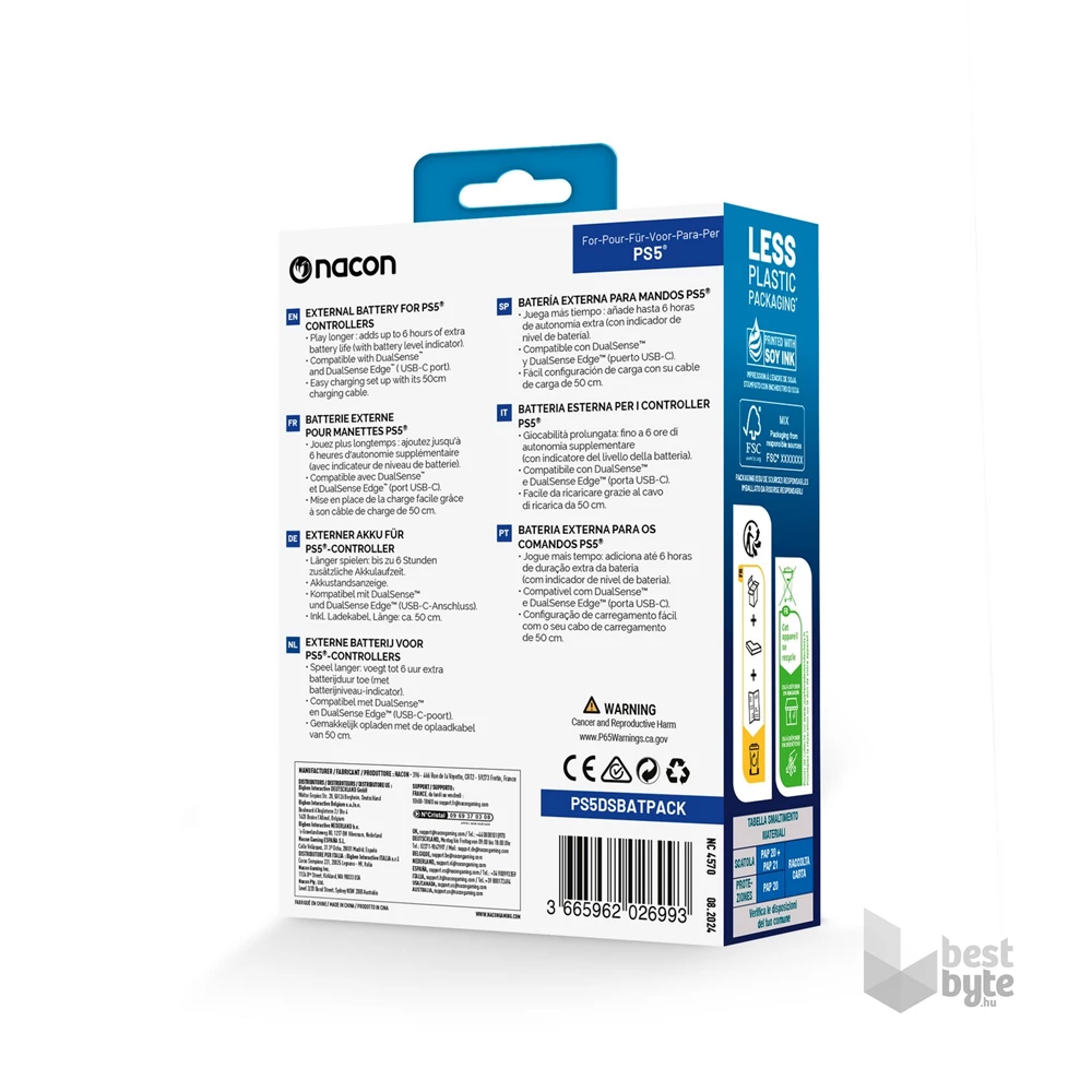 Nacon 2809405 PS5 Sony DualSense/DS Edge kontrollerhez fehér akkumulátor