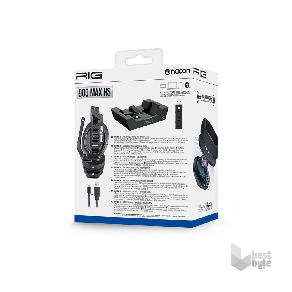 Nacon 2809610 RIG 900 MAX HS PS5 fekete gamer headset