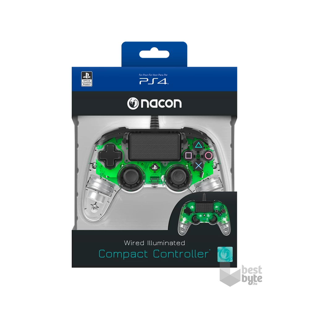 Nacon 2804956 Compact PS4 vezetékes átlátszó-halványzöld kontroller