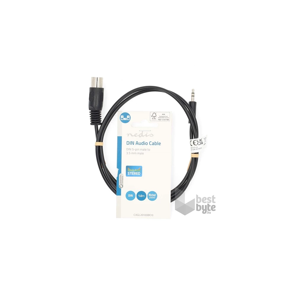 Nedis CAGL20100BK10 1m 5p DIN dugó - 3,5mm sztereo jack dugó audió kábel