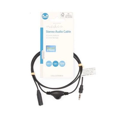 Nedis CAGL22090BK10 1m 3.5 mm sztereo jack dugó - 3.5 mm sztereo jack aljzat audió kábel