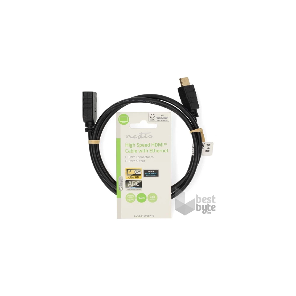 Nedis CVGL34096BK10 1m HDMI apa - anya 4K@60Hz/ARC/10,2 Gbps ultra HD HDMI hosszabbító kábel