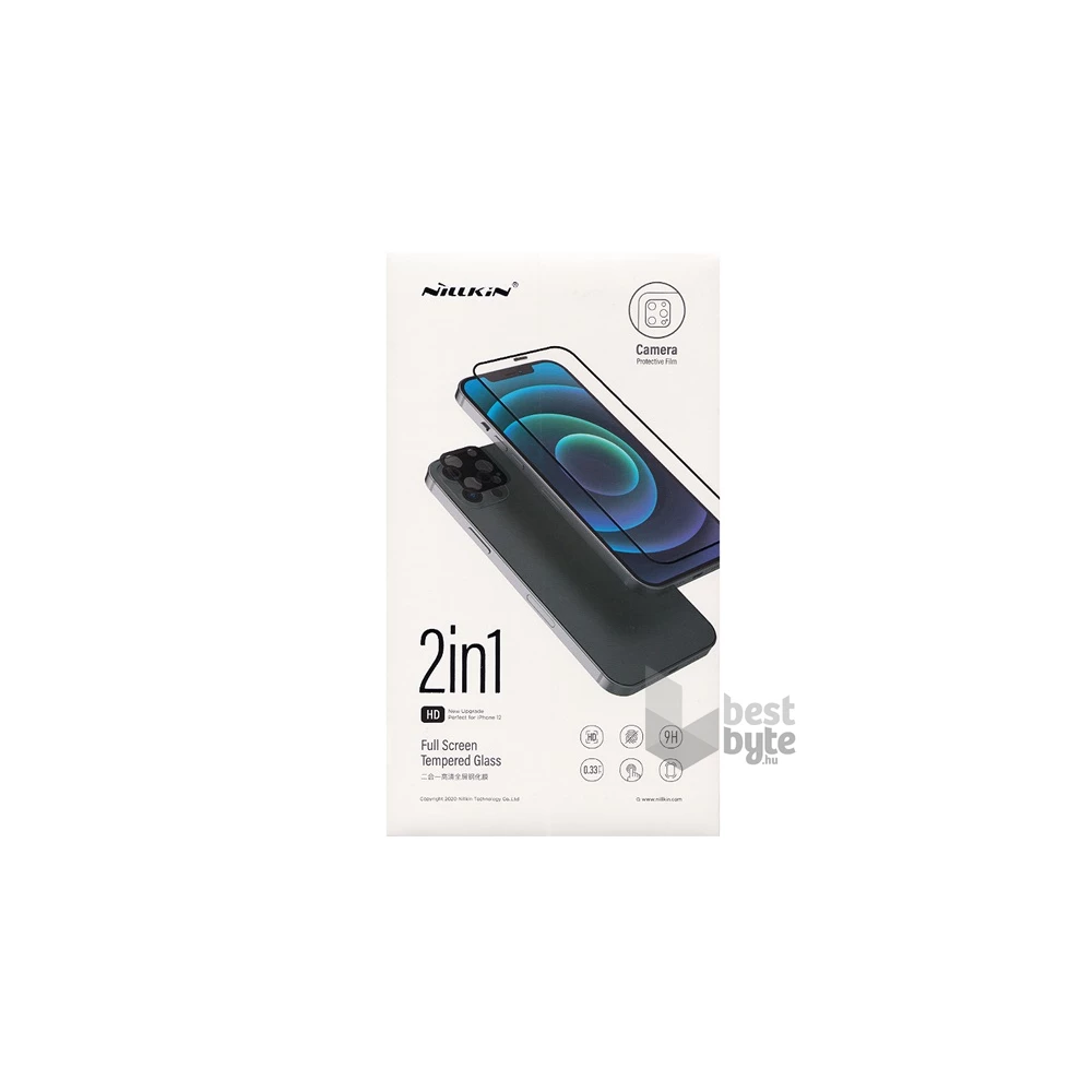 Nillkin GP-103607 iPhone 12 Pro Max 3D 9H fekete üveg kijelzővédő + kameravédő