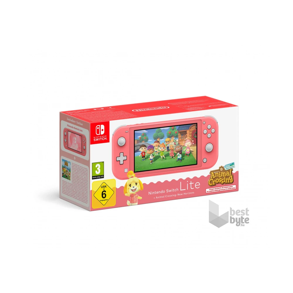Nintendo Switch Lite korall játékkonzol + Animal Crossing: New Horizons játékszoftver