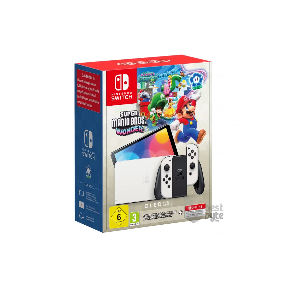 Nintendo Switch OLED játékkonzol + White Super Mario Bros. Wonder +  12hónapos Nintendo Switch Online előfizetés