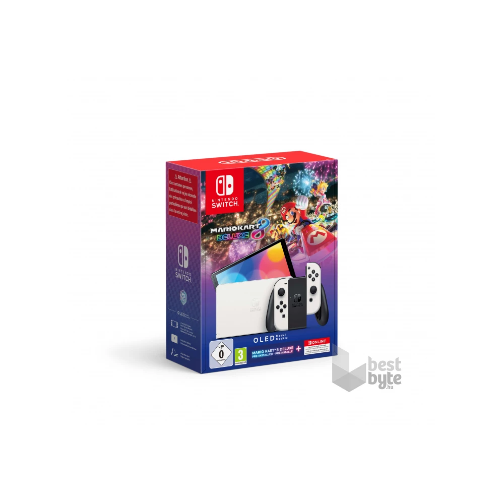 Nintendo Switch fehér OLED játékkonzol + Mario Kart 8 Deluxe + 12hónapos Nintendo Switch Online előfizetés