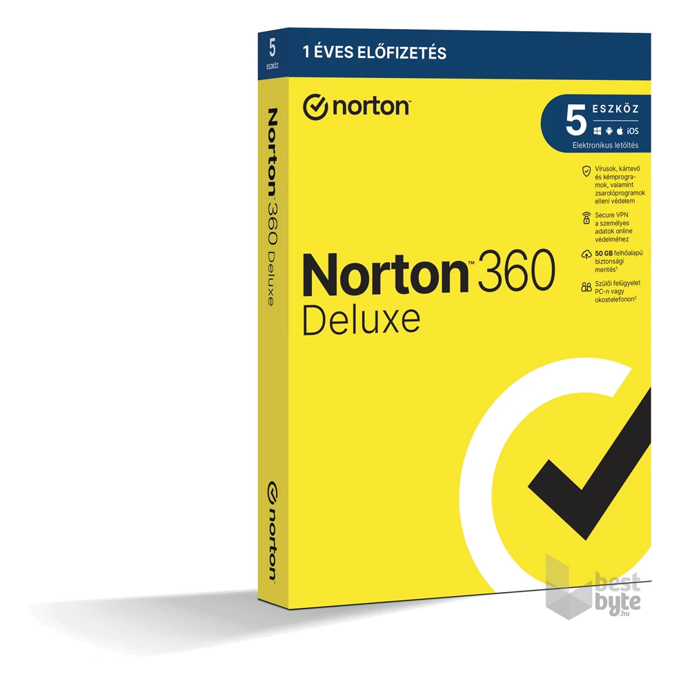 Norton 360 Deluxe 50GB HUN 1 Felhasználó 5 gép 1 éves dobozos vírusirtó szoftver