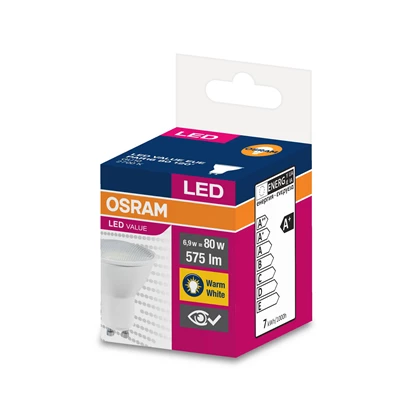 Osram Value PAR16 műanyag ház/6,9W/575lm/2700K/GU10/230V/120fok/83lm/W LED spot izzó