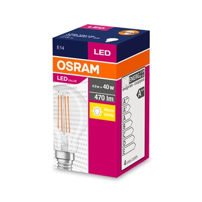 Osram Value átlátszó üveg búra/4W/470lm/2700K/E14 LED kisgömb izzó
