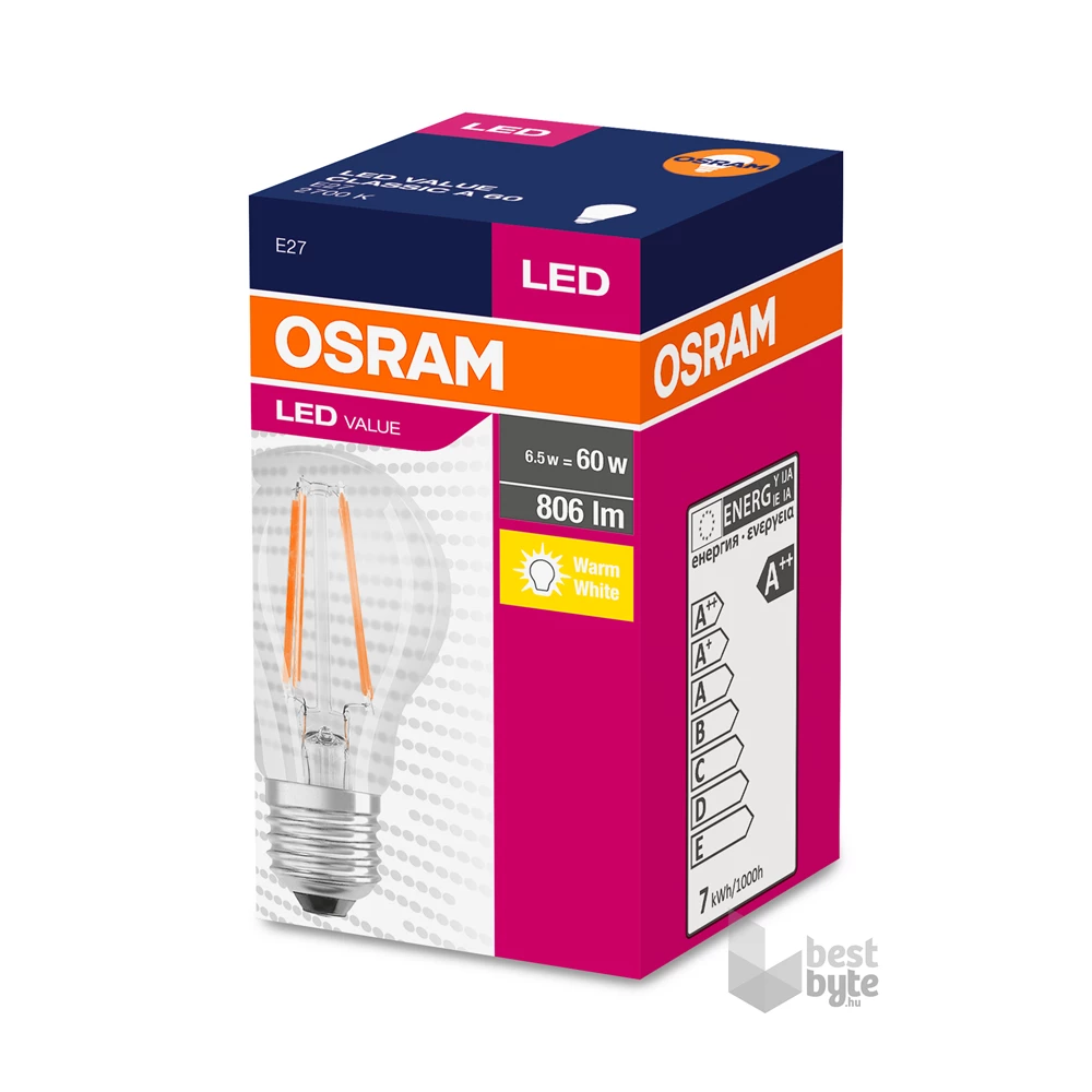 Osram Value átlátszó üveg búra/7W/806lm/2700K/E27 LED körte izzó