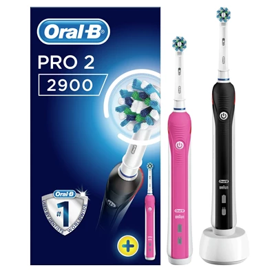 Oral-B PRO 2 2900 fekete és rózsaszín 2 db-os elektromos fogkefe szett