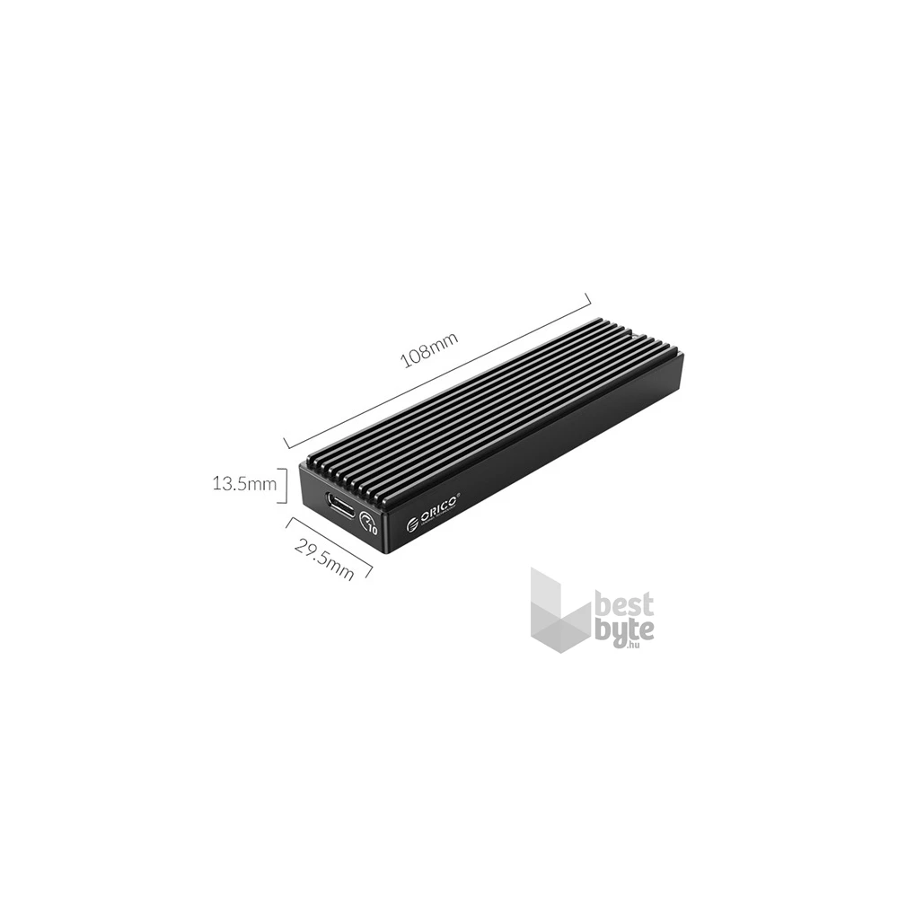 Orico Külső M.2 ház - M2PV-C3-BK/72/ (USB-C 3.1 Gen2 -> M.2 NVMe, Max.: 2TB, 10 Gbps)